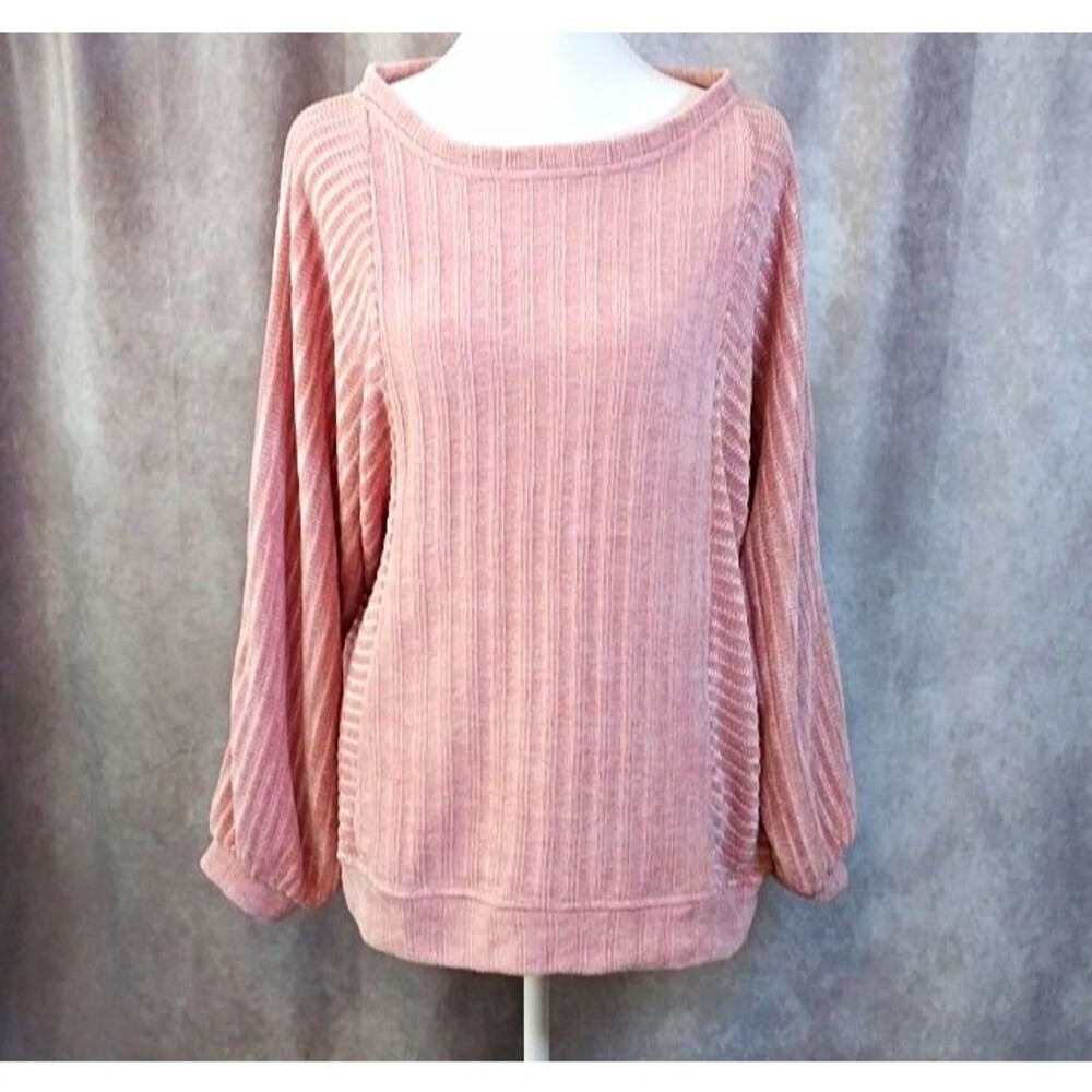 Easel Los Angeles Pink Ribbed Knit Oversized Boat Neck Pullover Sweater Medium